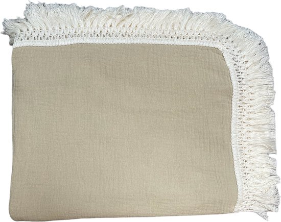 Hydrofiele doek Franjer | Beige | Katoen | Kind | Baby | 100 x 120 | Kraamcadeau van Hydrofiel