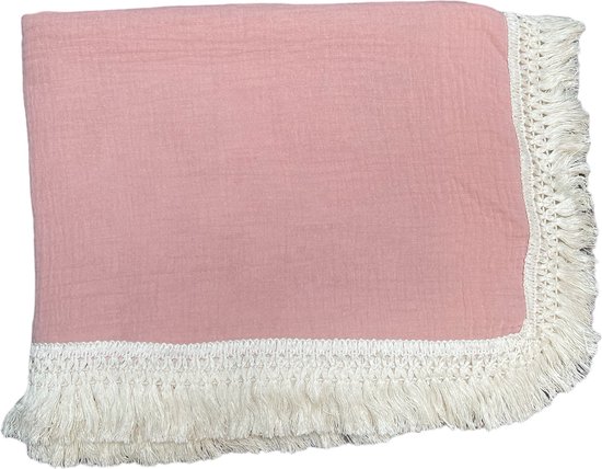 Hydrofiele doek Franjer | Roze | Katoen | Kind | Baby | 100 x 120 | Kraancadeau van Hydrofiel