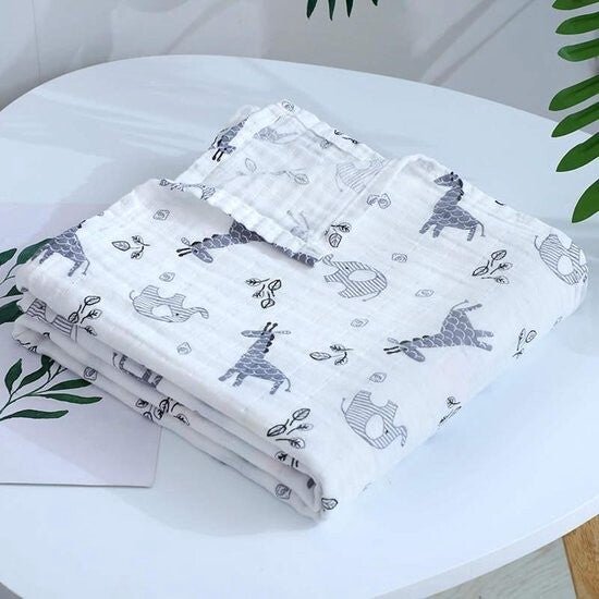Hydrofiele doek XL - 120x120 cm - Grijs/ Wit Bosdieren - Baby Inbakerdoek van Bebi Amsterdam