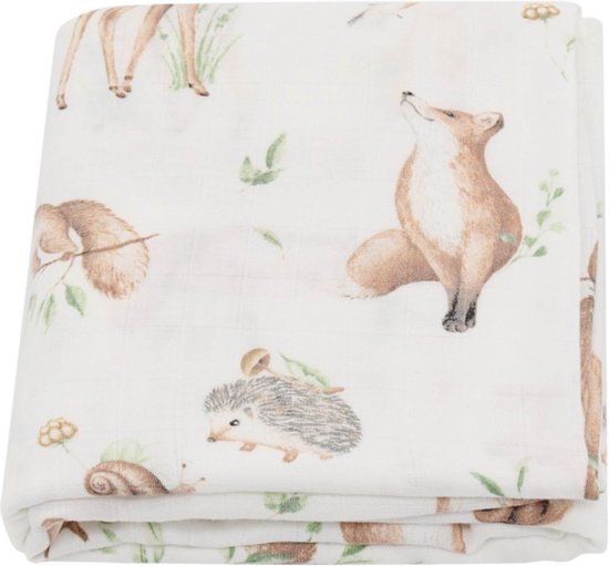 Hydrofiele doek XL - 120x120 cm - Inbakerdoek Bamboo - Eekhoorn Egel Vosje van Hydrofiel