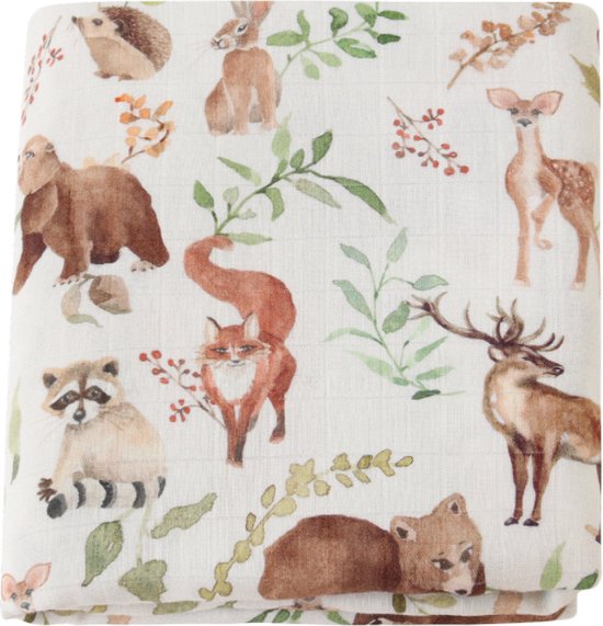 Hydrofiele doek XL - 120x120 cm - Inbakerdoek Bamboo - Eland Vosje Wasbeer van Hydrofiel