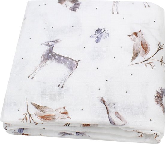 Hydrofiele doek XL - 120x120 cm - Inbakerdoek - Forest Animals - Swaddle doek groot - Hydrofiele luier van Little Dutch