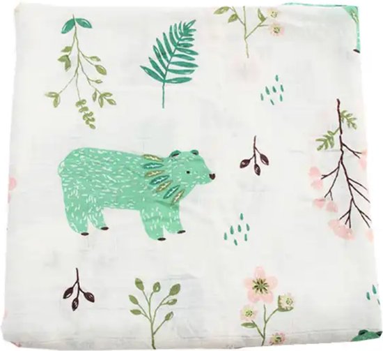 Hydrofiele doek XL - 120x120 cm - Inbakerdoek - Groene Beer - Swaddle doek groot - Hydrofiele luier van Groene Beer