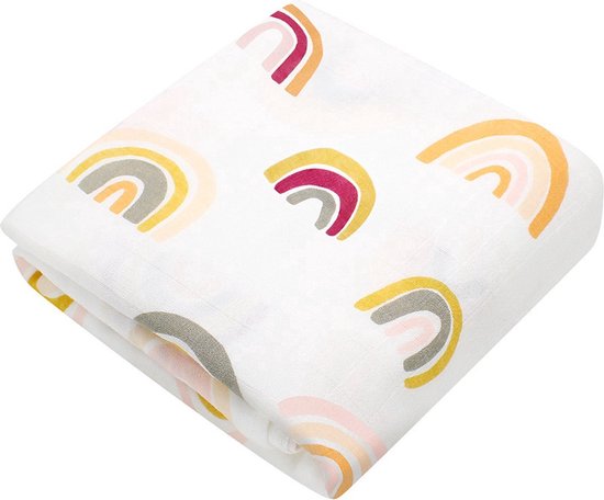 Hydrofiele doek XL - 120x120 cm - Regenboog - Baby Inbakerdoek van Jollein