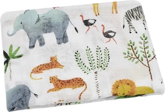 Hydrofiele Doek XL - Baby Inbakerdoek - 120x120 cm - Safari Dieren van Koru Kids
