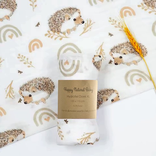 Hydrofiele Doek XL Egel/Boog- Inbakerdoek- Hydrofiel Luier- Baby Dekentje- Baby Bad- Kado van Merkloos