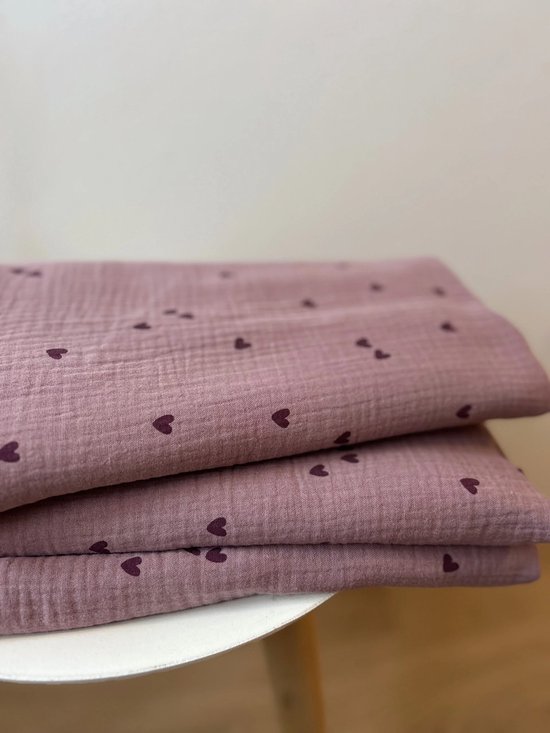 Hydrofiele doek XL - Mauve Hartjes - Handgemaakt - Lieve Muis - Baby - Newborn