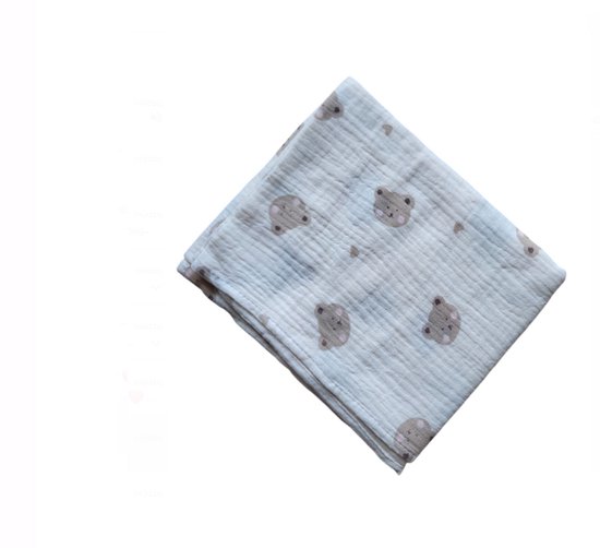 Hydrofiele doek XL - Swaddle - Baby muslin swaddle - Kraamcadeau - Katoenen mousseline baby deken - Baby badhanddoek - 80x65 - Beertjes van Merkloos