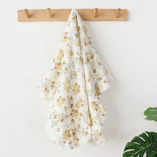 Hydrofiele doek XL - Swaddle - Baby muslin swaddle - Kraamcadeau - Katoenen mousseline baby deken - Baby badhanddoek - Ruffels - 90x70 - Bloemetjes van Merkloos