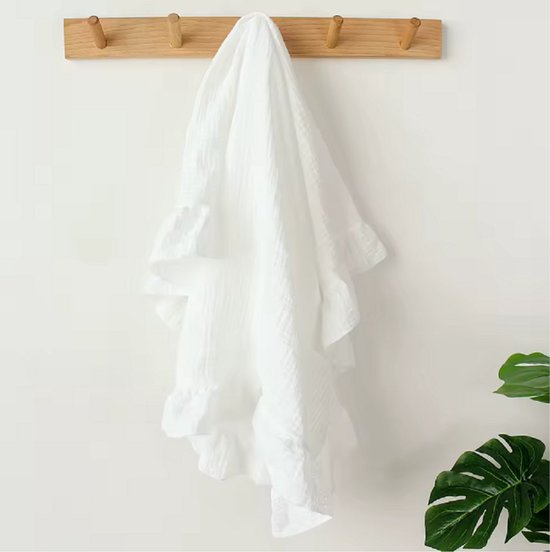 Hydrofiele doek XL - Swaddle - Baby muslin swaddle - Kraamcadeau - Katoenen mousseline baby deken - Baby badhanddoek - Ruffels - 90x70 - Wit van Ruffels