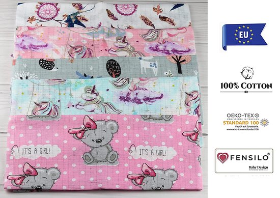 Hydrofiele Doeken - Hydrofiele Luiers - 70 x 80 cm - 10 pack - Roze - Blauw - Grijs-  Meisje - Standard 100 by Oeko-tex® - Fensilo van Fensilo
