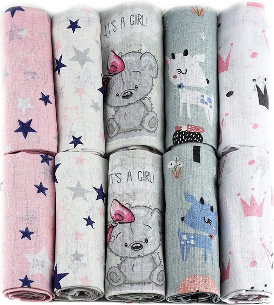 Hydrofiele Doeken - Hydrofiele Luiers - 70 x 80 cm - 10 pack - Roze- Meisje - Standard 100 by Oeko-tex® - Fensilo