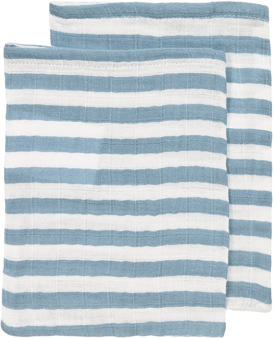 Hydrofiele doeken pre-washed Fat Stripe Jeans Blue 20x17cm - 2-pack van Merkloos