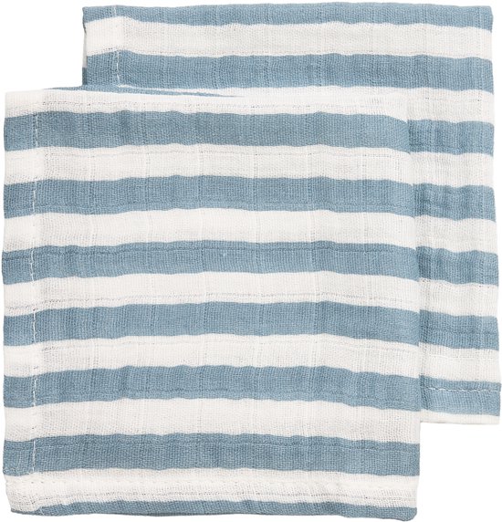 Hydrofiele doeken pre-washed Fat Stripe Jeans Blue 30x30cm - 2-Pack van Merkloos
