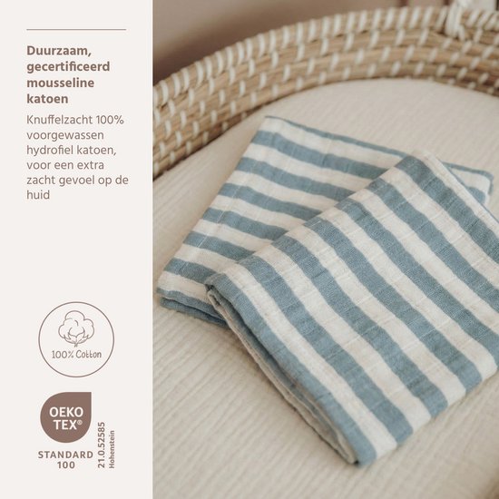Hydrofiele doeken pre-washed Fat Stripe Jeans Blue 30x30cm - 2-Pack