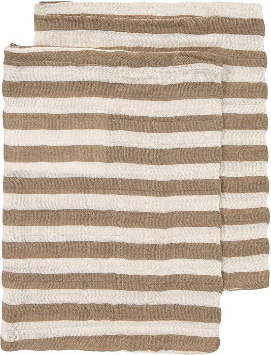 Hydrofiele doeken pre-washed Fat Stripe Taupe 20x17cm - 2-pack van Merkloos