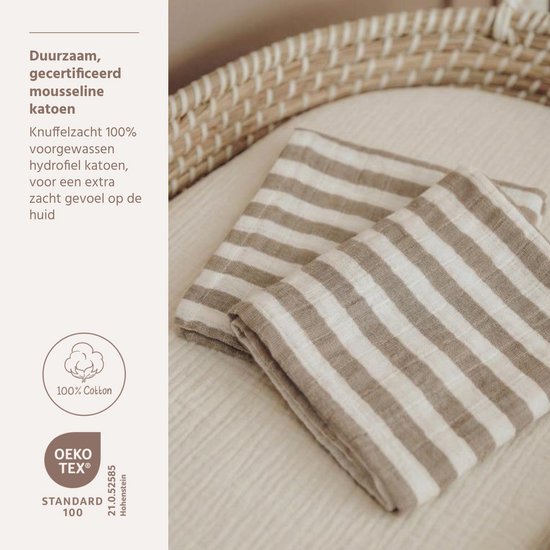 Hydrofiele doeken pre-washed Fat Stripe Taupe 30x30cm - 2-Pack