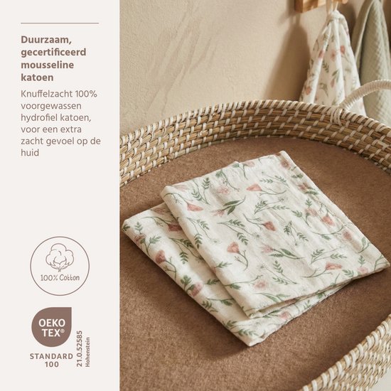 Hydrofiele doeken pre-washed Flower Multicolour 30x30cm - 2-Pack