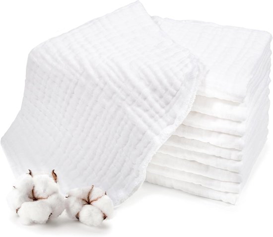 Hydrofiele Luiers - 10 Stuks - 25 X 50 Cm - Compact En Draagbaar - Boerendoeken - Katoen - Absorberende Luiers - Stoffen Luiers - Starterset - Superzacht En Absorberend - Kan Worden Gebruikt Als Handdoek Voor De Dagelijkse Babyverzorging - Wit van Merkloos