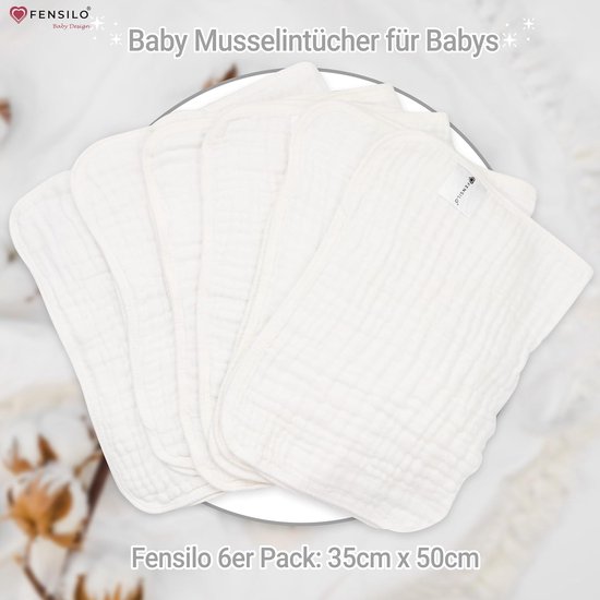 Hydrofiele Luiers - Hydrofiele Doeken - 100% Katoenen mousseline - 35 x 50 cm - 6 pack - Wit -Musseline doeken voor baby's, spuugdoeken voor baby's, 6 lagen, absorberende luiers, stoffen luiers van Little Dutch