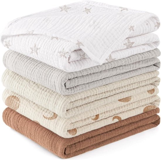 Hydrofiele Slabbetjes Katoen – Set van 5 – 60x60 cm – Voor Jongens en Meisjes