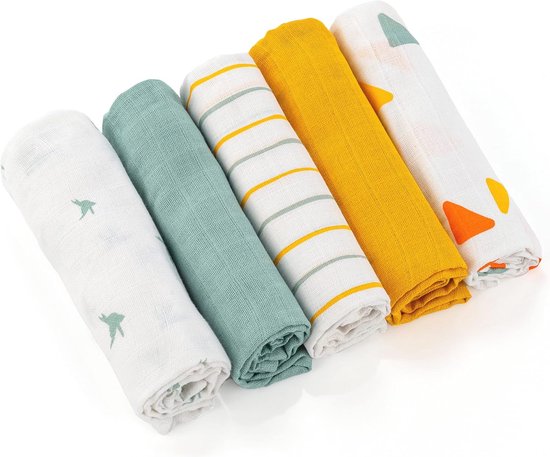 Hydrofiele Spuigluiers Set van 5 - 70 x 70 cm - Zachte Katoenen Luiers - Oeko-Tex Getest - Mintgeel van Hydrofiel