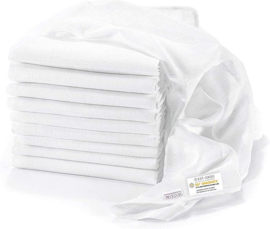 Hydrophilic Diapers Multifunctional - 10 pieces 80x80 cm - High Quality Absorbent Cloths - Double Woven Dust-free Oeko-Tex Certified - Suitable for Boil Wash and Dryer - White hydrofiele washandjes