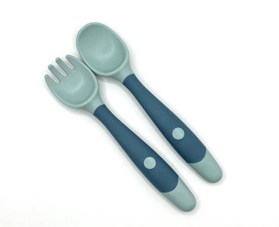 Hypify® - Buigbare Vork & Lepel - Siliconen - Buigbaar - Veilig voor kinderen - Veilig materiaal - Groen - Speels eten! van Hypify