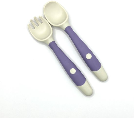Hypify® - Buigbare Vork & Lepel - Siliconen - Buigbaar - Veilig voor kinderen - Veilig materiaal - Paars - Speels eten! van Hypify