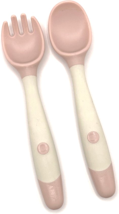 Hypify® - Buigbare Vork & Lepel - Siliconen - Buigbaar - Veilig voor kinderen - Veilig materiaal - Roze - Speels eten! van Hypify