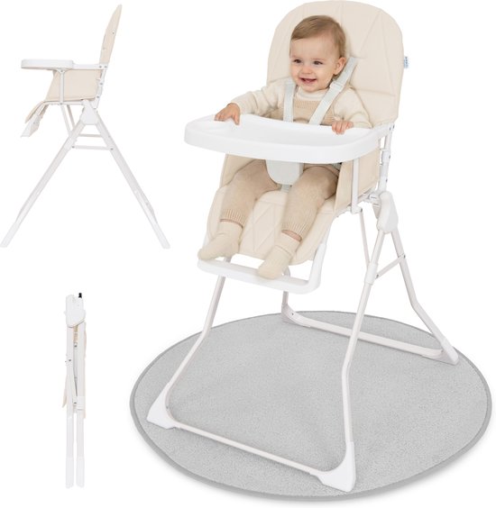 ib style Leno -Kinderstoel - inklapbaar en licht - 5 punts gordel - inclusief Afneembaar Eetblad - Eetstoel voor Baby's en Peuters - Beige van Merkloos