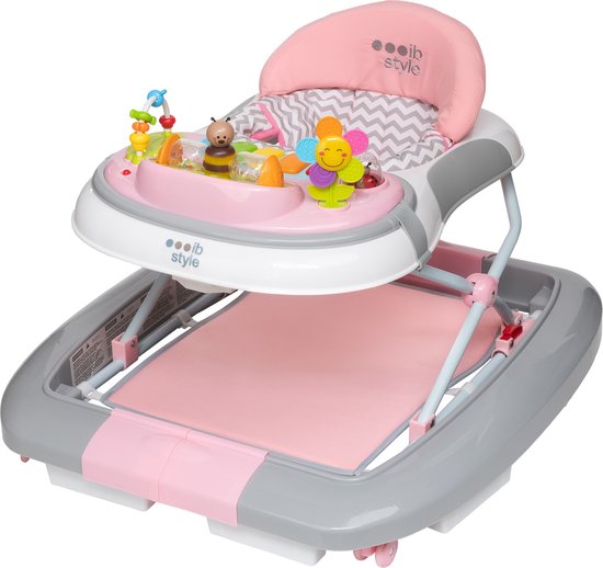 ib style® Loopstoel Babywalker - Baby Loopwagen - Looptrainer - Speelset en Dienblad - Schommelfunctie - Muziekfunctie - Little Wave - Roze