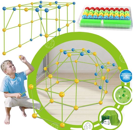 IBBO® - Bouw je eigen Fort - Bouwset Hut - Bouwpakket Tent - Constructiespeelgoed - Meisjes en Jongens - Creatief Spelen - Montessori Speelgoed - MET doek - Set van IBBO
