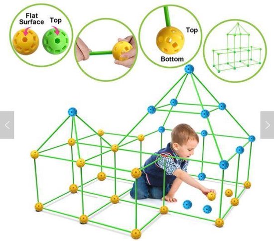 IBBO Shop - Bouw je eigen Fort - Bouwset Hut - Bouwpakket Tent - Constructiespeelgoed - Meisjes en Jongens - Creatief Spelen - Montessori Speelgoed - MET doek - Set van IBBO