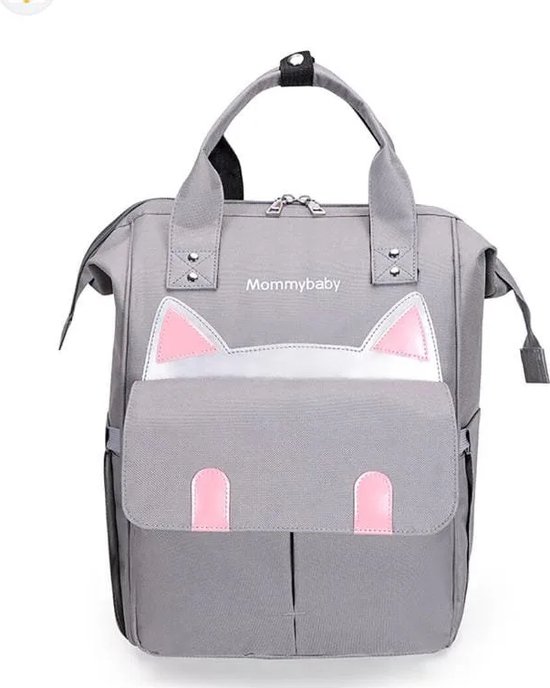 iBright Luiertas Rugzak - Inclusief isoleervak - Leuke katten oren - Licht Grijs van Merkloos