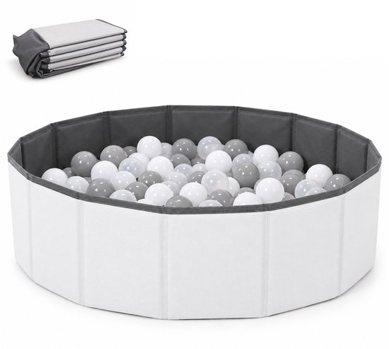Icom - Ballenbak Baby - Ballenbad met 90 Ballen - Ø 80 cm - Opvouwbare Ballenbak - Speelgoed vanaf 6 Maanden - Grijs