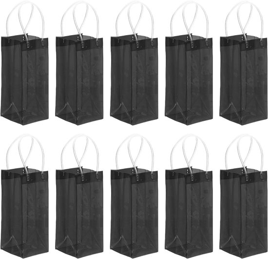 IJswijnzak, 10 stuks draagbare opvouwbare doorzichtige wijnzak, koeler, doorzichtige PVC-geschenkzakken met handgrepen voor champagnefeest, buiten, koud bier, witte wijn, gekoelde dranken