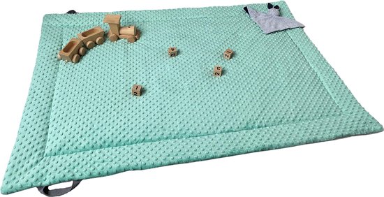 IL BAMBINI Baby & Peuter Speelkleed Rosa - Speelmat - Speeldeken - Vloerkleed - Minky - 130 x 90 cm - Mintgroen & Grijs van IL BAMBINI