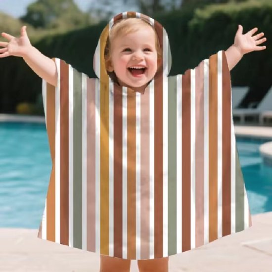 Il Bambini - Badcape Baby - Badcape - Baby Badjas - Omslagdoek - Omslagdoek - Baby Handdoek Met Capuchon - Strandhanddoek - Badponcho - Poncho Handdoek - Microfiber - 60 x 60cm - gestreept van Merkloos