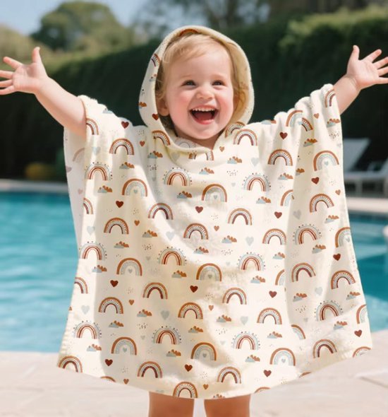 Il Bambini - Badcape Baby - Badcape - Baby Badjas - Omslagdoek - Omslagdoek - Baby Handdoek Met Capuchon - Strandhanddoek - Badponcho - Poncho Handdoek - Microfiber - 60 x 60cm - regenboog van Merkloos