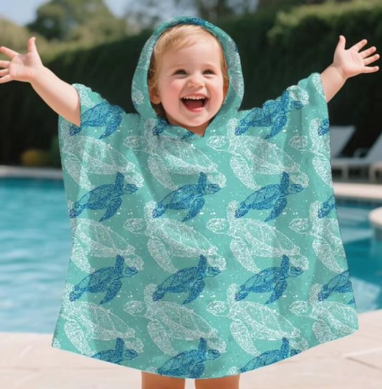 Il Bambini - Badcape Baby - Badcape - Baby Badjas - Omslagdoek - Omslagdoek - Baby Handdoek Met Capuchon - Strandhanddoek - Badponcho - Poncho Handdoek - Microfiber - 60 x 60cm - Schildpad van Merkloos