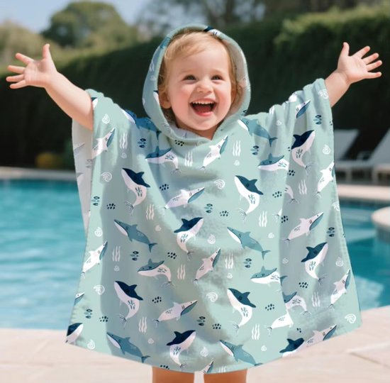 Il Bambini - Badcape Baby - Badcape - Baby Badjas - Omslagdoek - Omslagdoek - Baby Handdoek Met Capuchon - Strandhanddoek - Badponcho - Poncho Handdoek - Microfiber - 60 x 60cm - turquoise walvis van Merkloos