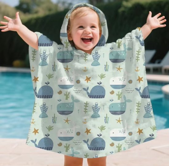Il Bambini - Badcape Baby - Badcape - Baby Badjas - Omslagdoek - Omslagdoek - Baby Handdoek Met Capuchon - Strandhanddoek - Badponcho - Poncho Handdoek - Microfiber - 60 x 60cm - Walvis van Merkloos