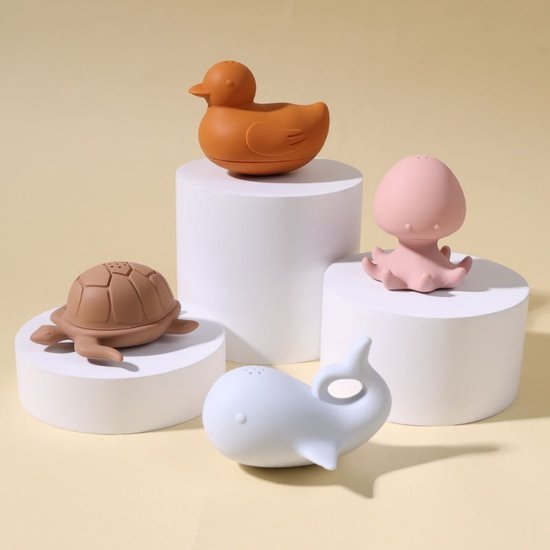 IL BAMBINI - set van 4 siliconen badspeeltjes - BPA vrij - walvis - octopus - schildpad - eend - badspeelgoed - schimmelvrij van IL BAMBINI