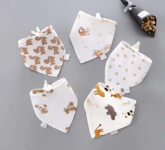 IL BAMBINI - set van 5 bandana slabbetjes voor baby - beige en bruin van IL BAMBINI