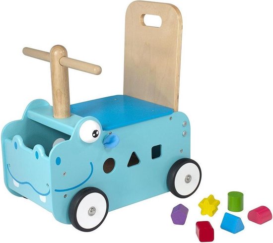 I'm Toy -  Houten Loopwagen met blokken - Nijlpaard van I'm Toy
