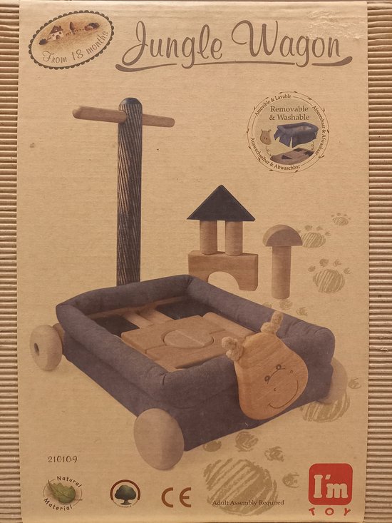 I'M Toy Jungle wagen - houten speelwagen met stoffen bekleding - bouwblokken van I'm Toy