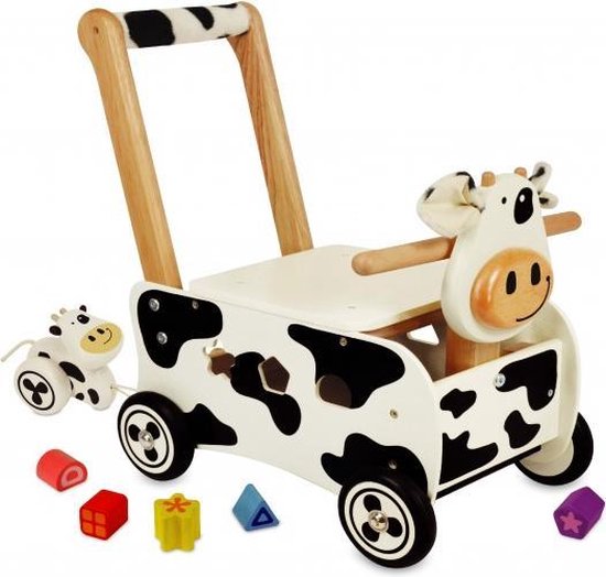 I'm Toy Rubberhouten Loopduwwagen Koe van I'm Toy