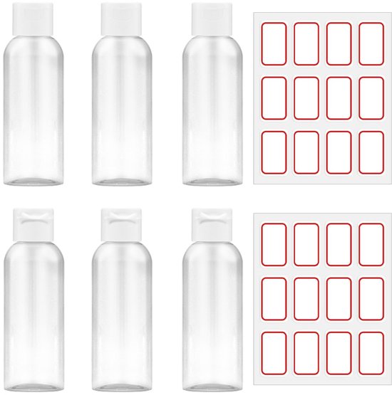 IMPERATORIS® Reisflesjes Set met flipdop en etiketten - Navulbare Flesjes - Voor Shampoo en Lotion - Kunststof - Set van 6 - 80 ml - Transparant
