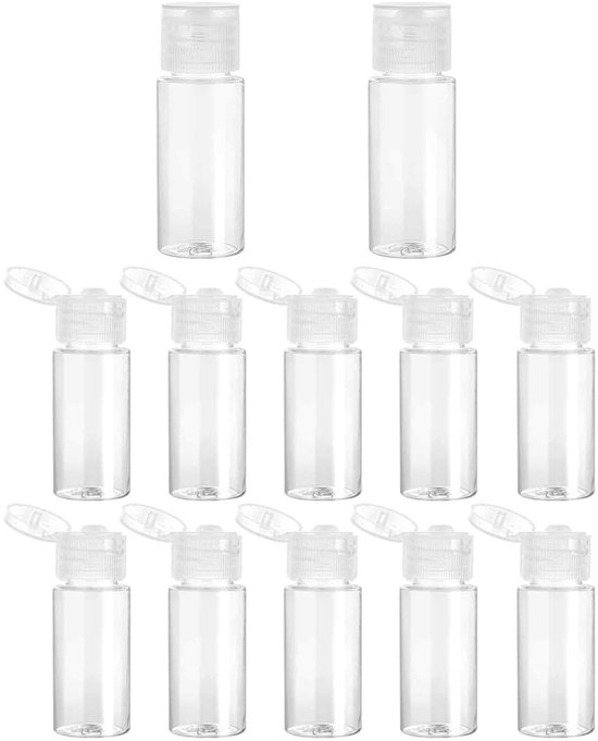 IMPERATORIS® Reisflesjes Set met flipdop - Navulbare Flesjes - Voor Shampoo en Lotion - Kunststof - Set van 12 - 15 ml - Transparant